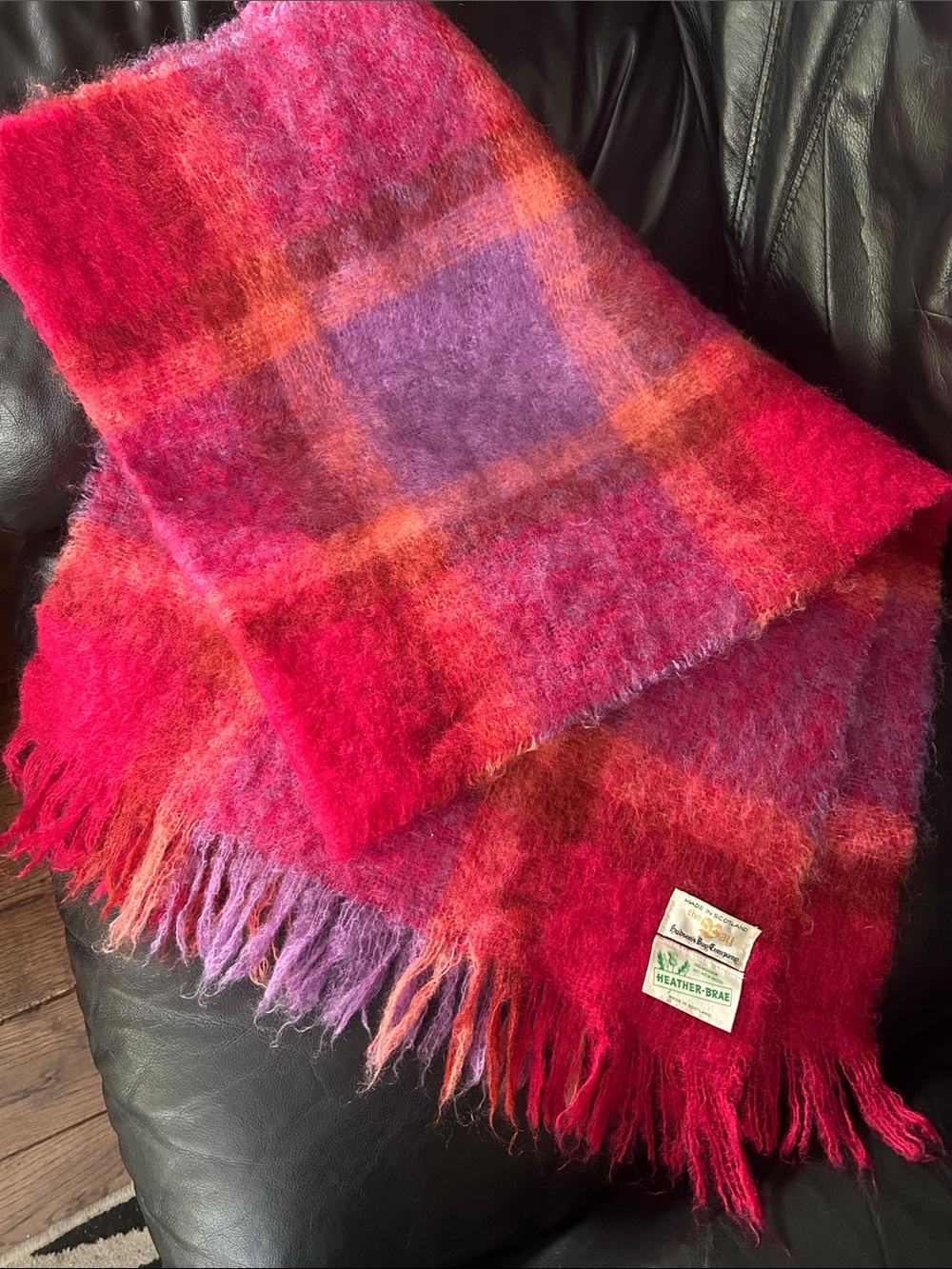 Vintage Heather-Brea  Hudson’s Bay Pink  & Purple Mohair Throw Blanket